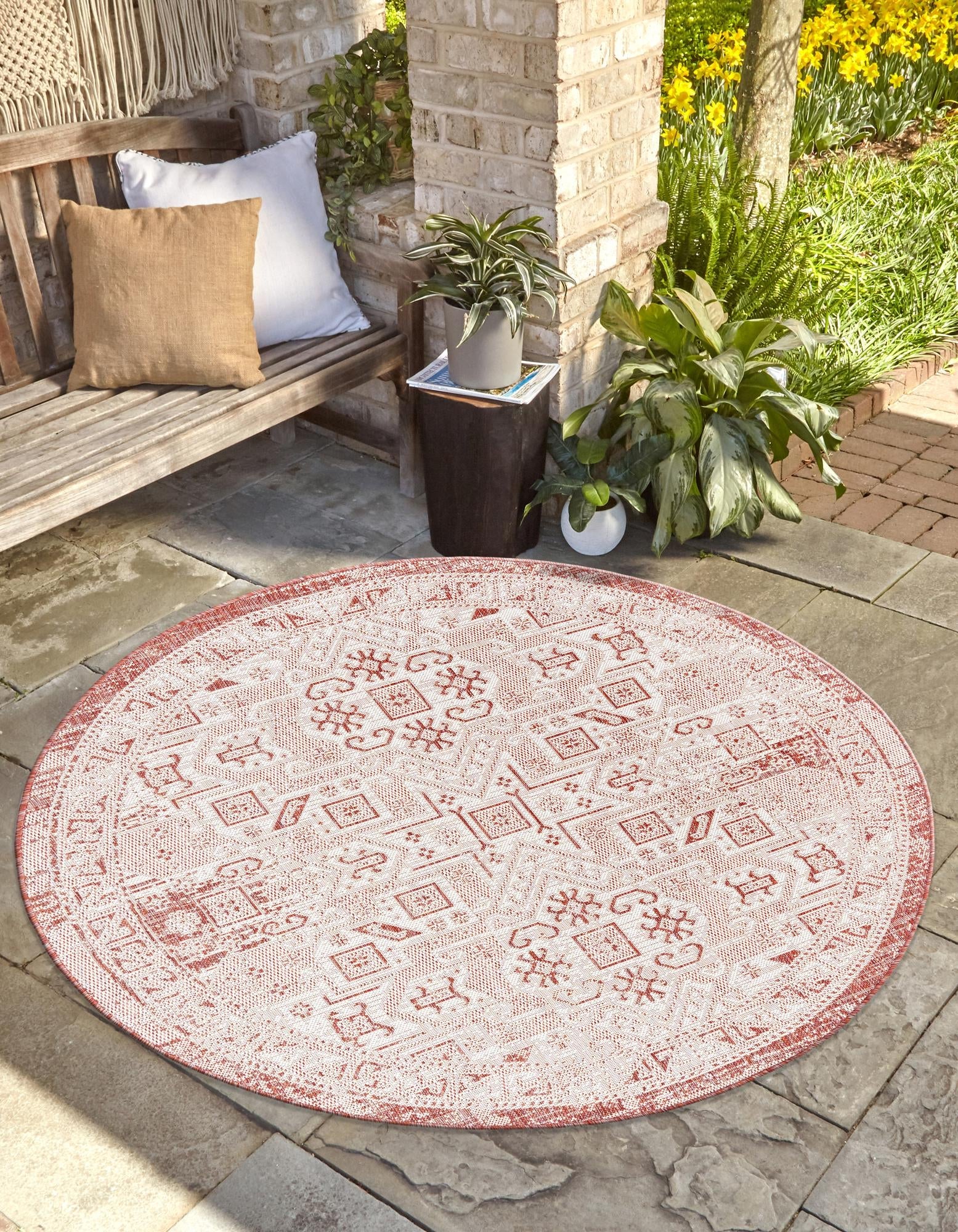 Tribal Terrace Treasures Collection Area Rug - Mayan Marina (Rust Red)