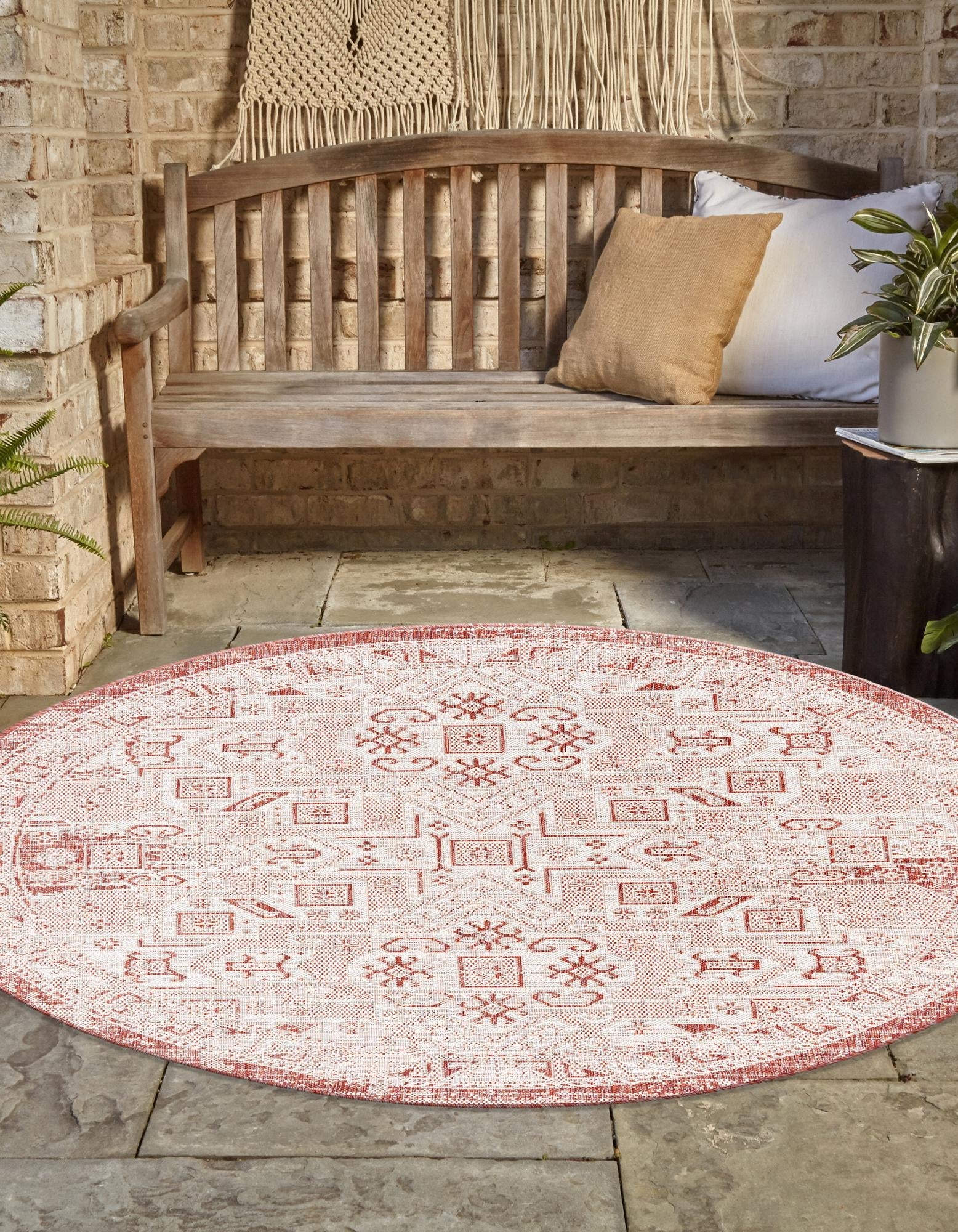 Tribal Terrace Treasures Collection Area Rug - Mayan Marina (Rust Red)