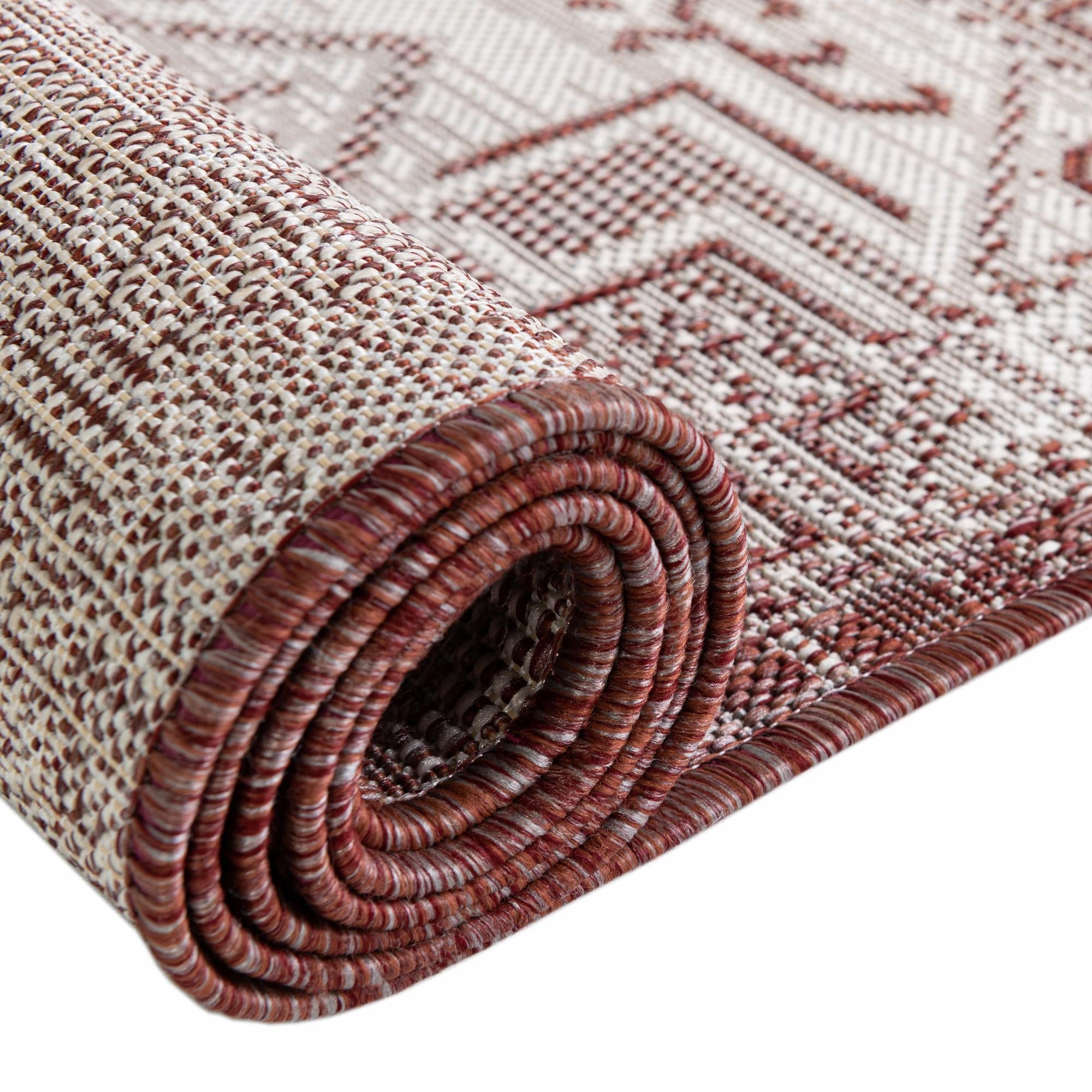 Tribal Terrace Treasures Collection Area Rug - Mayan Marina (Rust Red)