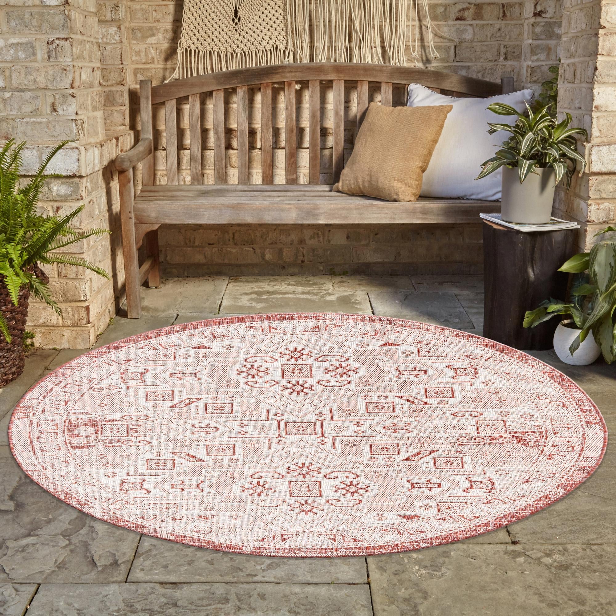 Tribal Terrace Treasures Collection Area Rug - Mayan Marina (Rust Red)