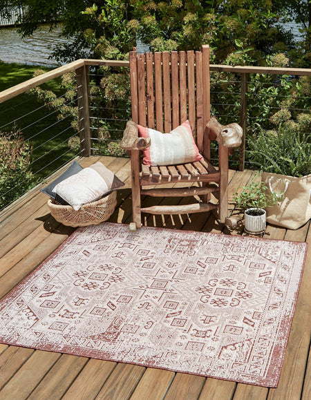 Tribal Terrace Treasures Collection Area Rug - Mayan Marina (Rust Red)