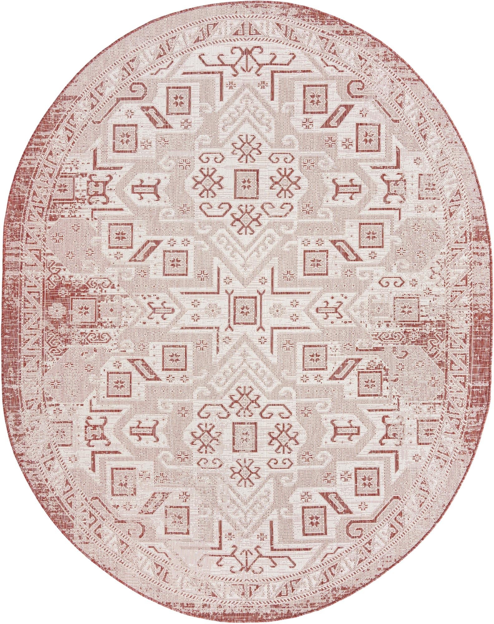 Tribal Terrace Treasures Collection Area Rug - Mayan Marina (Rust Red)