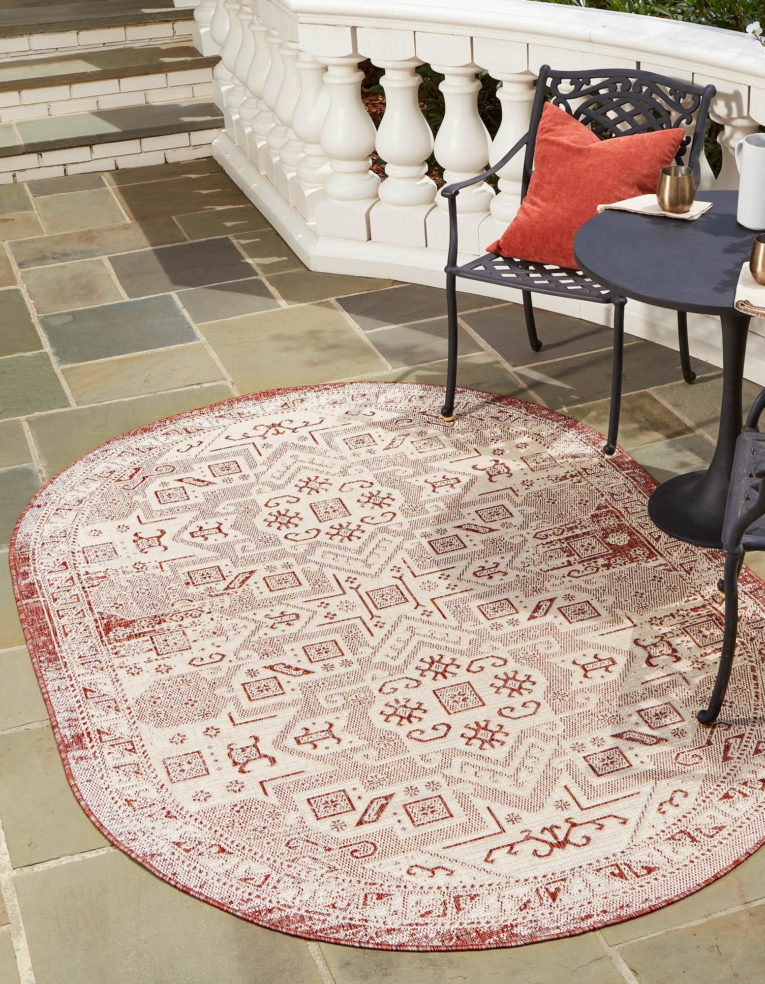 Tribal Terrace Treasures Collection Area Rug - Mayan Marina (Rust Red)