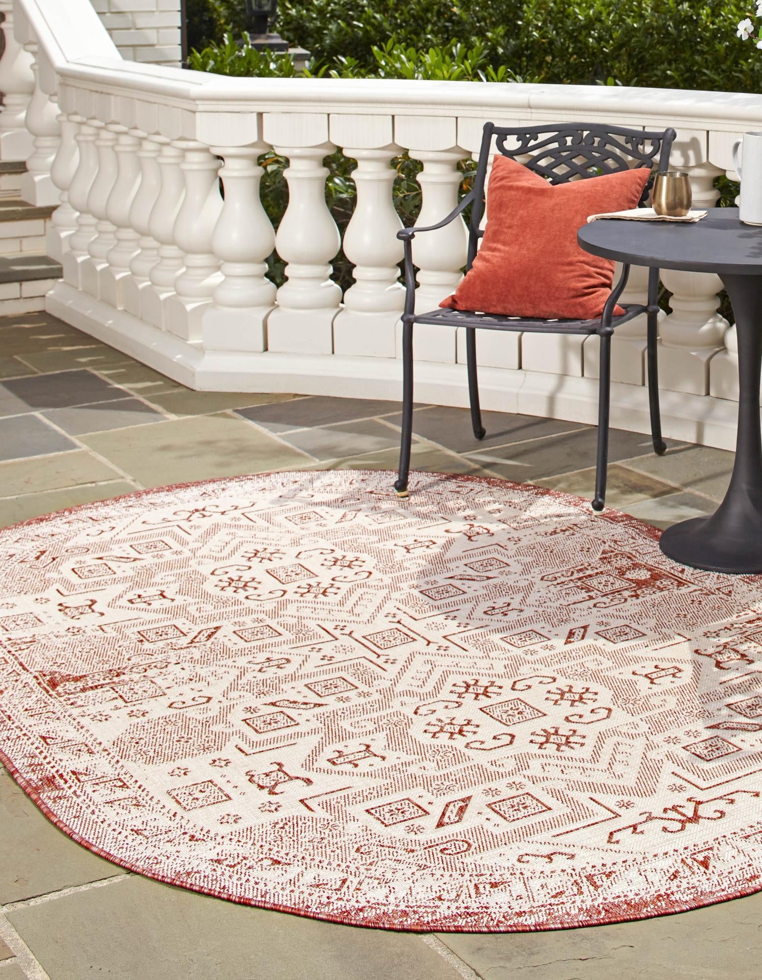 Tribal Terrace Treasures Collection Area Rug - Mayan Marina (Rust Red)