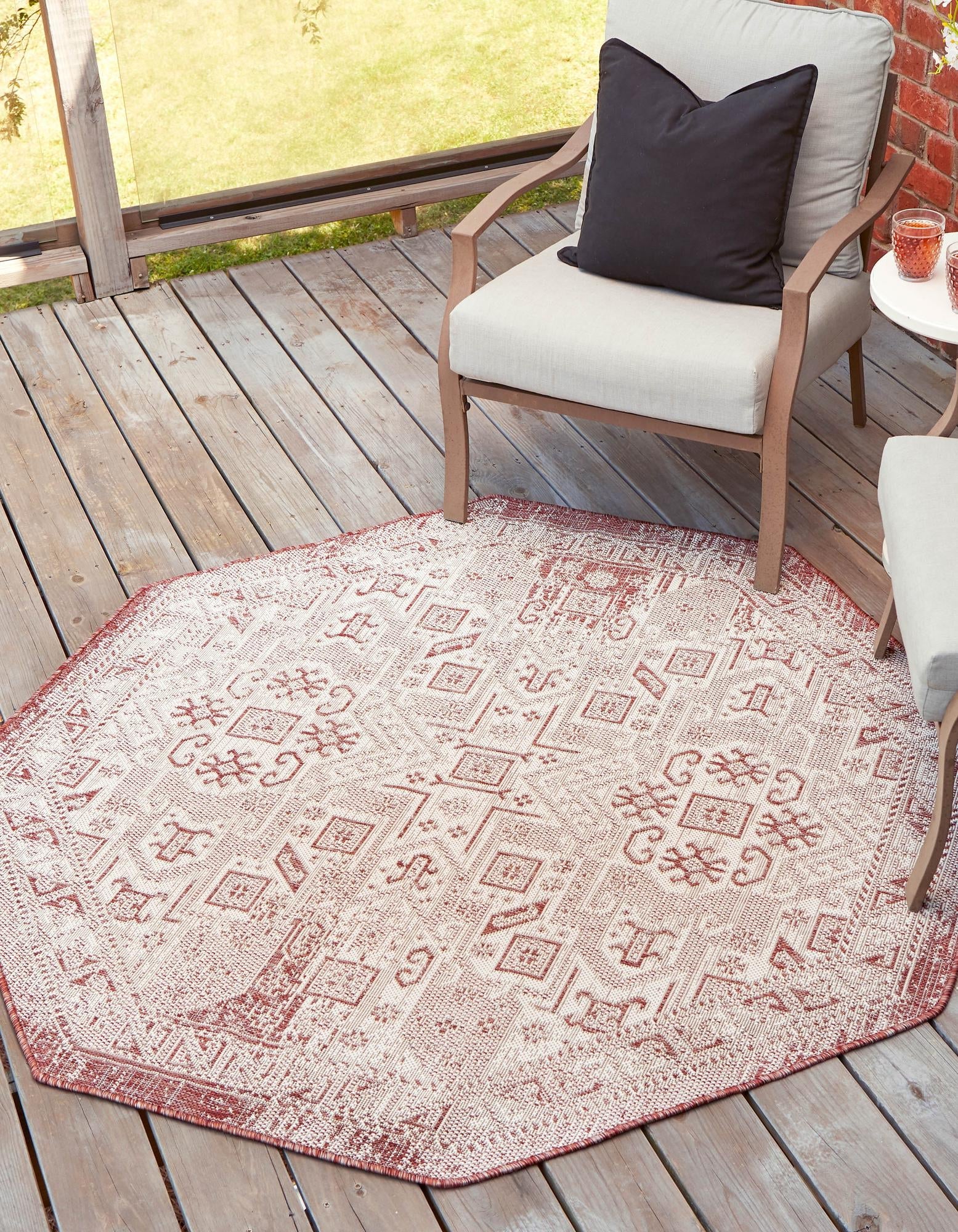 Tribal Terrace Treasures Collection Area Rug - Mayan Marina (Rust Red)