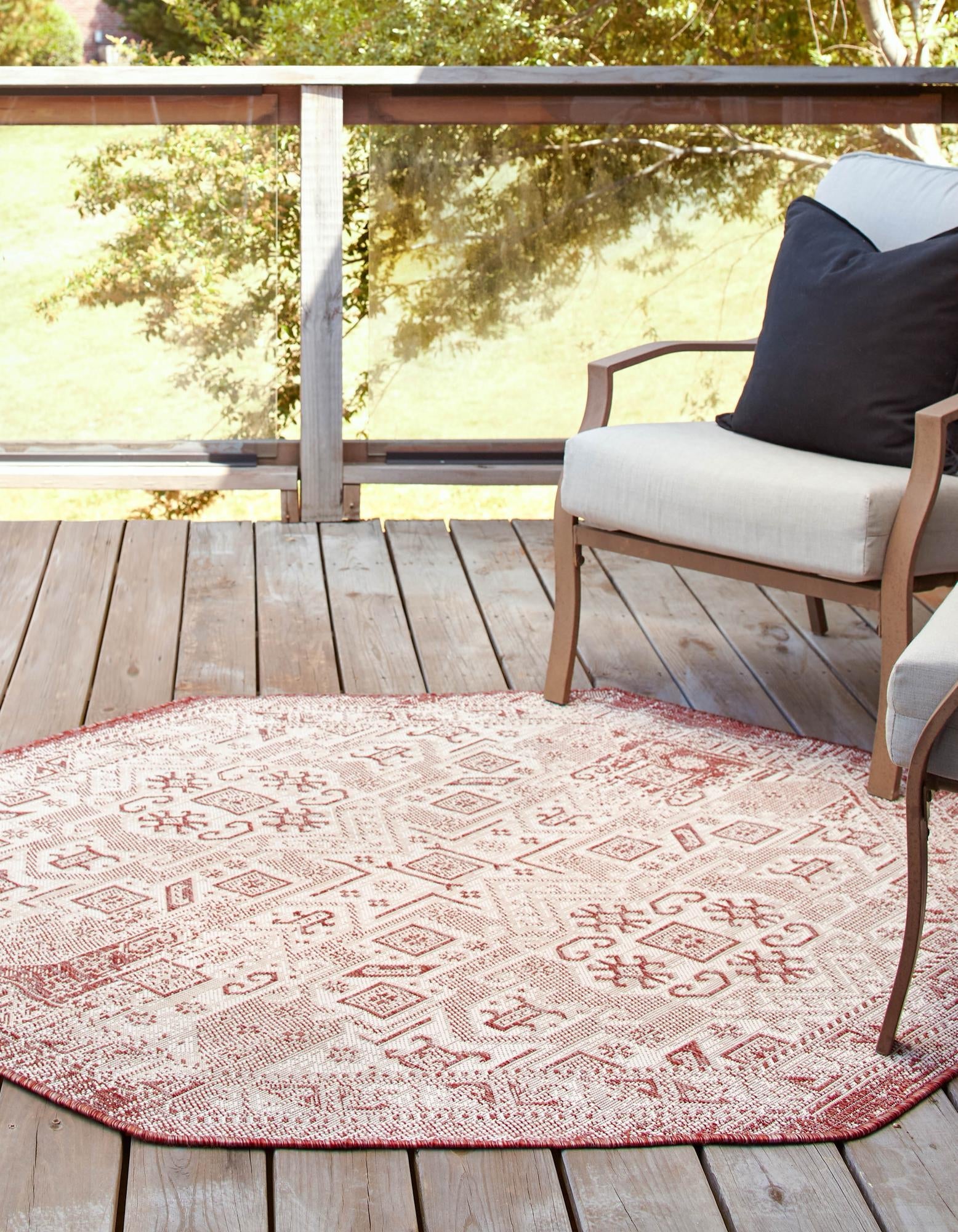 Tribal Terrace Treasures Collection Area Rug - Mayan Marina (Rust Red)