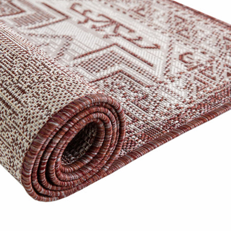 Tribal Terrace Treasures Collection Area Rug - Mayan Marina (Rust Red)