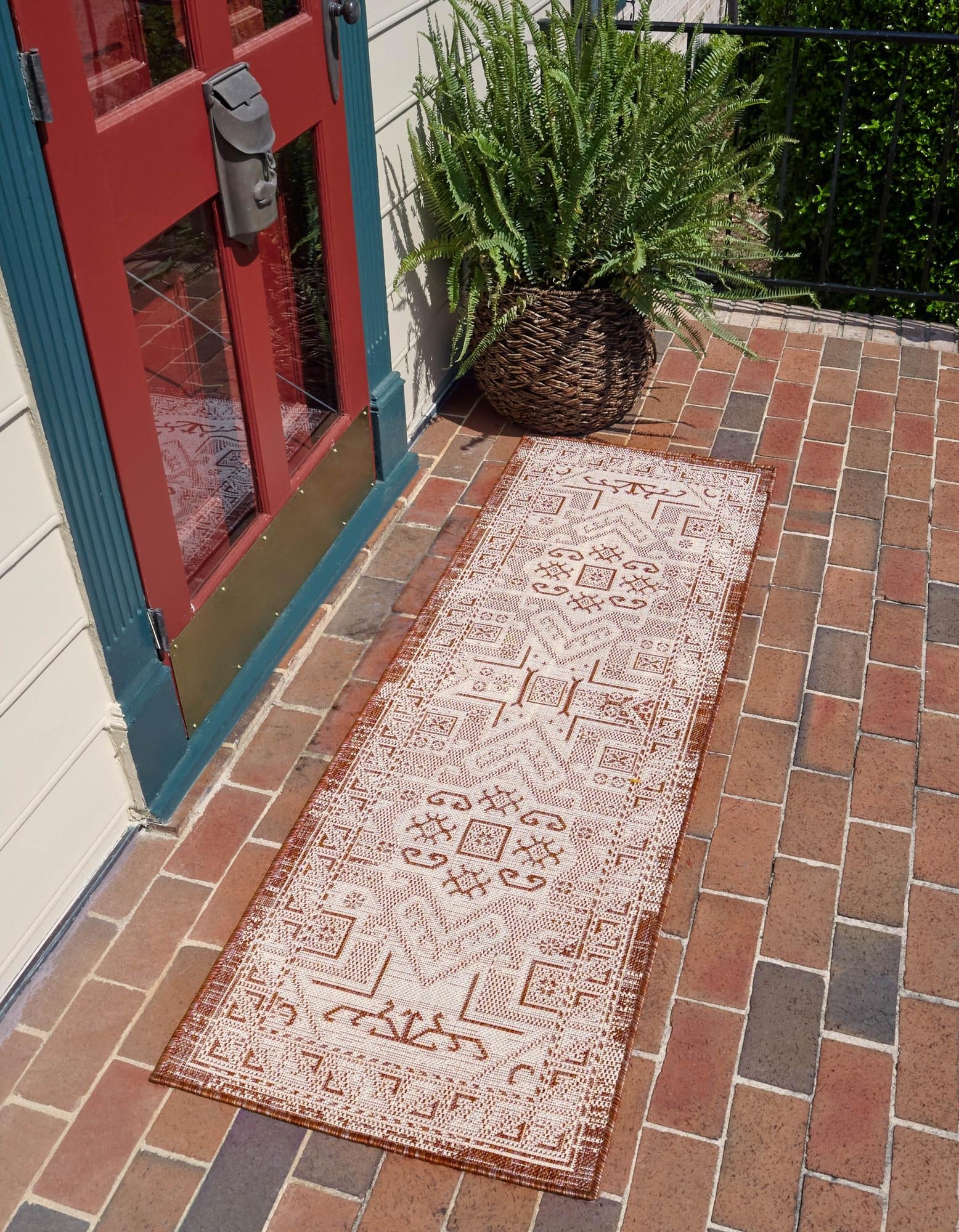 Tribal Terrace Treasures Collection Area Rug - Mayan Marina (Rust Red)