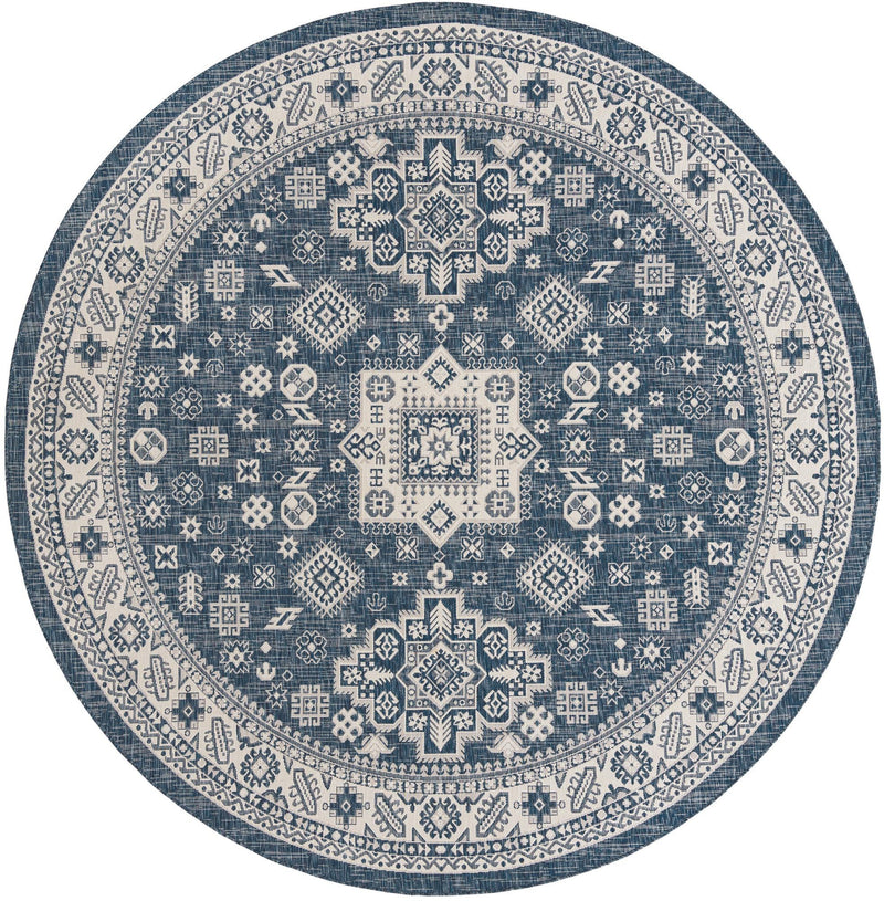 Tribal Terrace Treasures Collection Area Rug -  Incan Isle (Blue) Round Blue Main