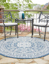 Tribal Terrace Treasures Collection Area Rug -  Incan Isle (Blue) Round Blue  lifestyle 2