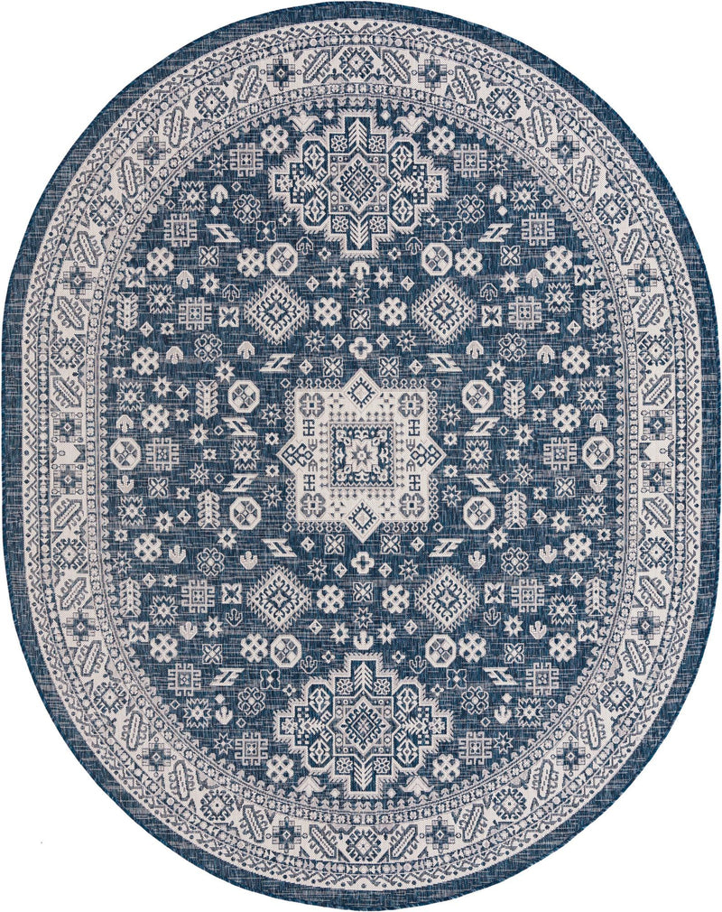 Tribal Terrace Treasures Collection Area Rug -  Incan Isle (Blue) Oval Blue Main