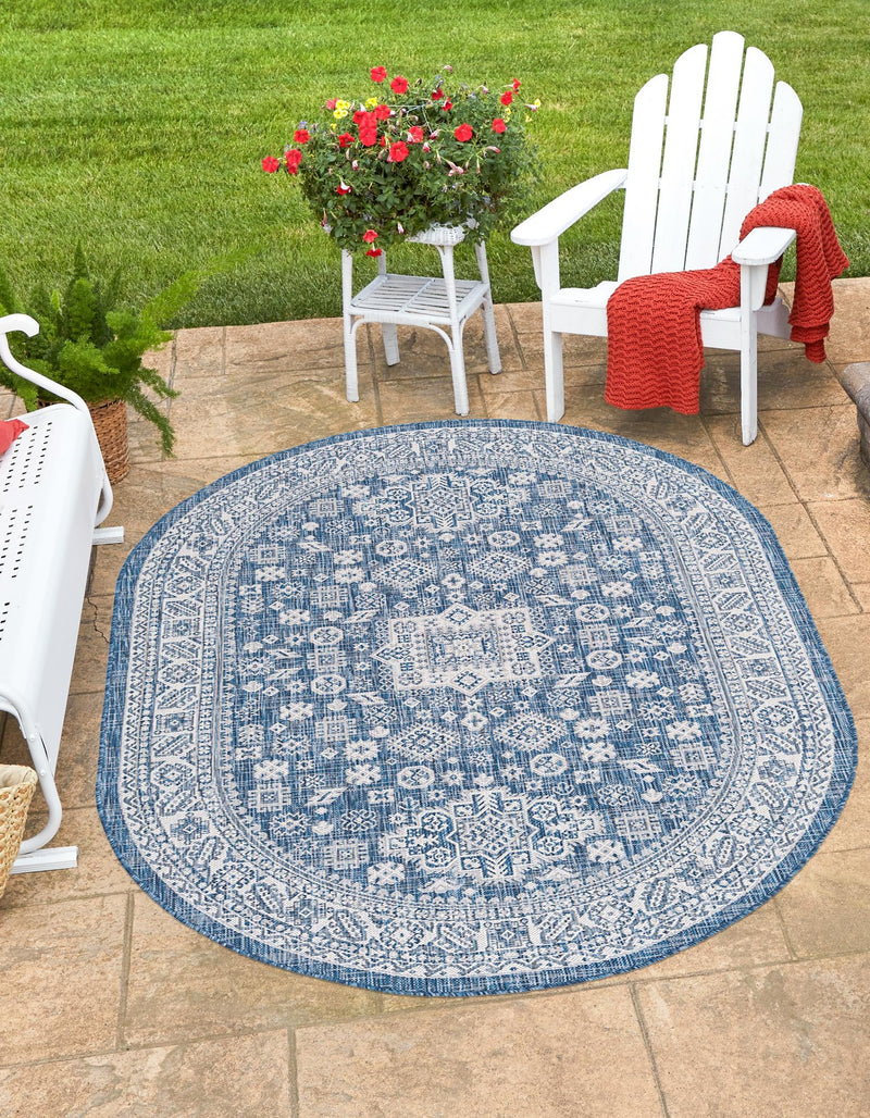 Tribal Terrace Treasures Collection Area Rug -  Incan Isle (Blue) Oval Blue  lifestyle 0