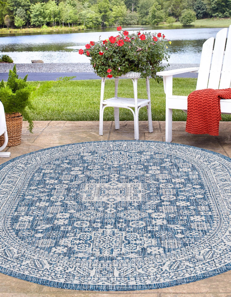 Tribal Terrace Treasures Collection Area Rug -  Incan Isle (Blue) Oval Blue  lifestyle 2