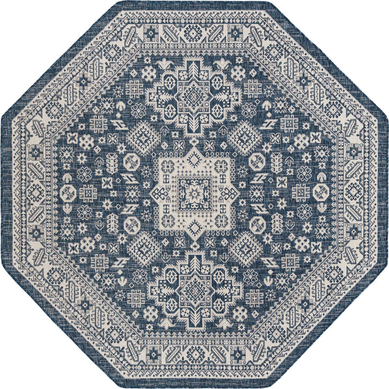 Tribal Terrace Treasures Collection Area Rug -  Incan Isle (Blue) Octagon Blue Main