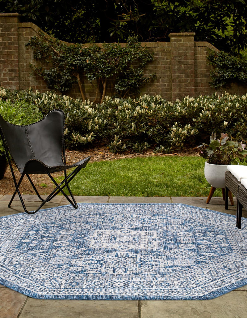 Tribal Terrace Treasures Collection Area Rug -  Incan Isle (Blue) Octagon Blue  lifestyle 2