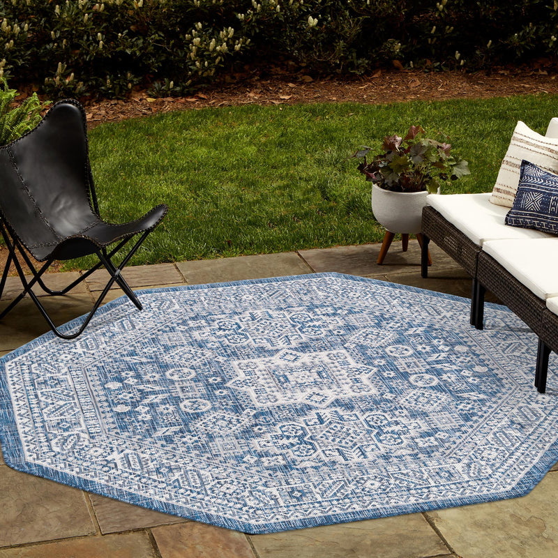 Tribal Terrace Treasures Collection Area Rug -  Incan Isle (Blue) Octagon Blue  lifestyle 18