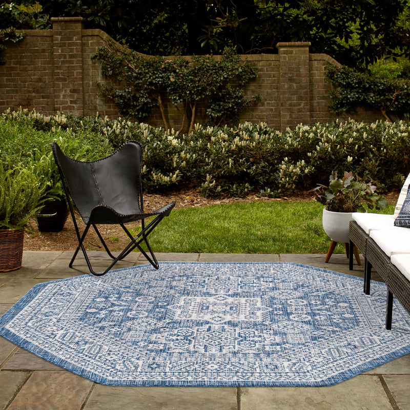 Tribal Terrace Treasures Collection Area Rug -  Incan Isle (Blue) Octagon Blue  lifestyle 19