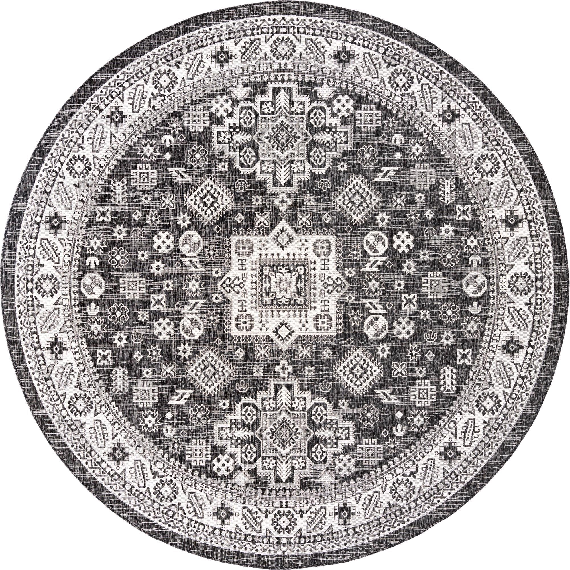 Tribal Terrace Treasures Collection Area Rug -  Incan Isle (Charcoal Gray)