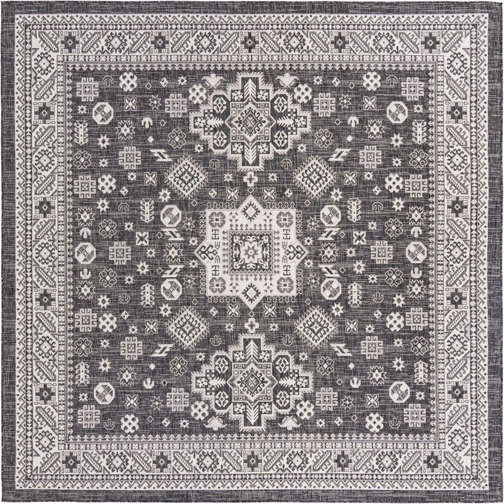 Tribal Terrace Treasures Collection Area Rug -  Incan Isle (Charcoal Gray)