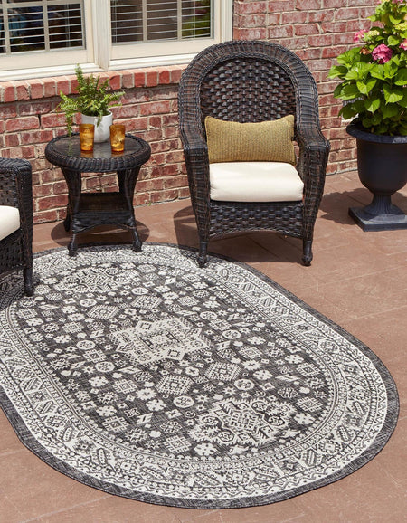 Tribal Terrace Treasures Collection Area Rug -  Incan Isle (Charcoal Gray)