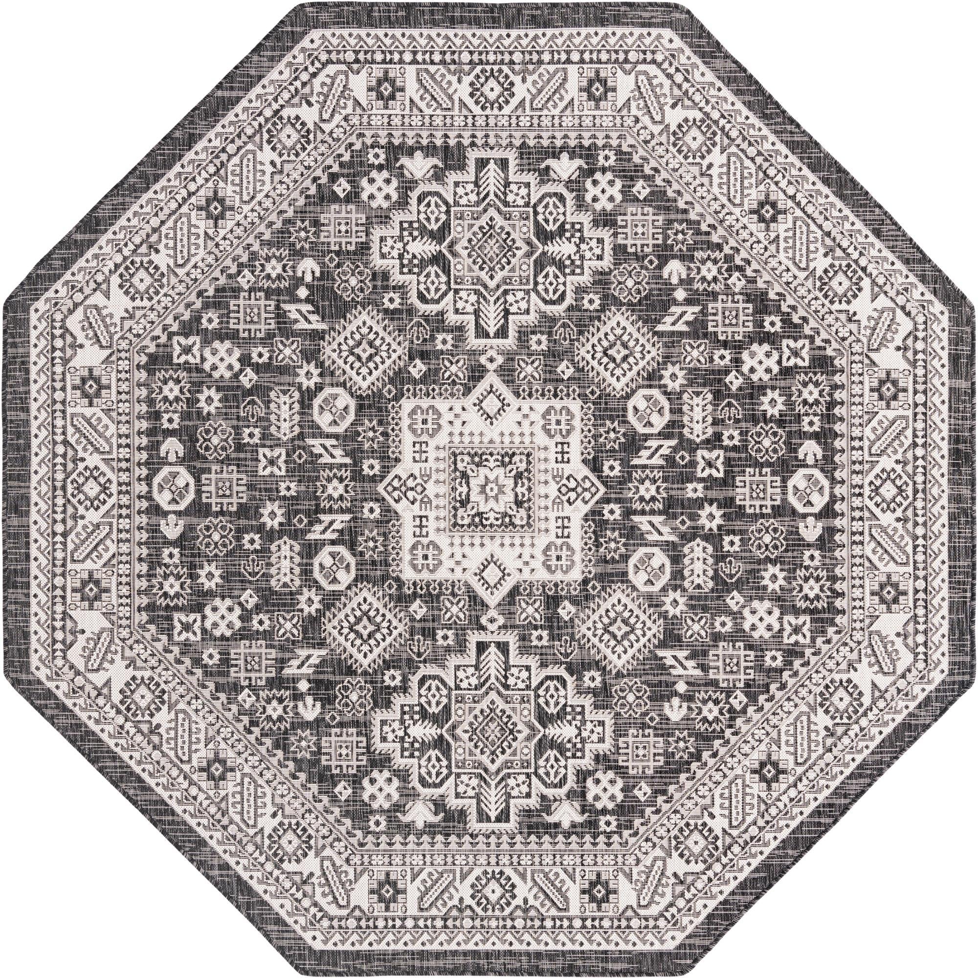 Tribal Terrace Treasures Collection Area Rug -  Incan Isle (Charcoal Gray)