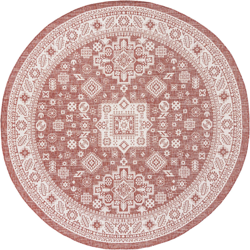 Tribal Terrace Treasures Collection Area Rug -  Incan Isle (Rust Red) Round Rust Red Main