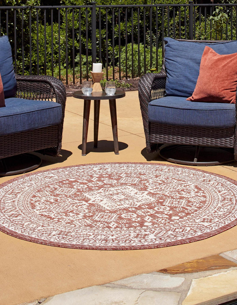 Tribal Terrace Treasures Collection Area Rug -  Incan Isle (Rust Red) Round Rust Red  lifestyle 2