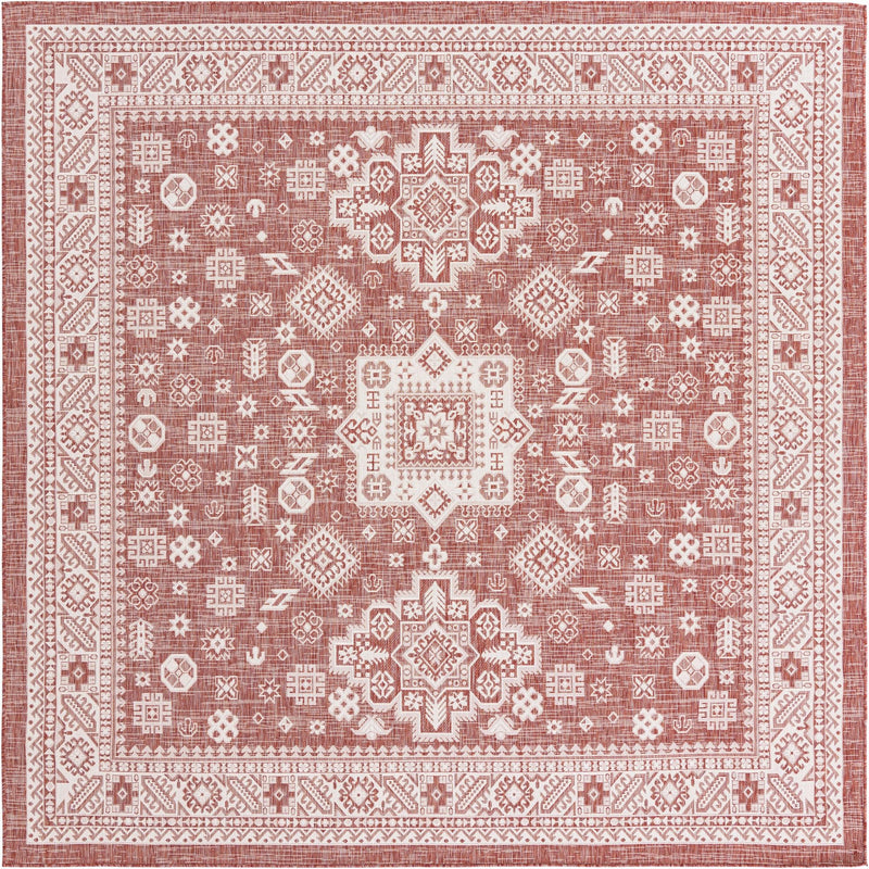 Tribal Terrace Treasures Collection Area Rug -  Incan Isle (Rust Red) Square Rust Red Main