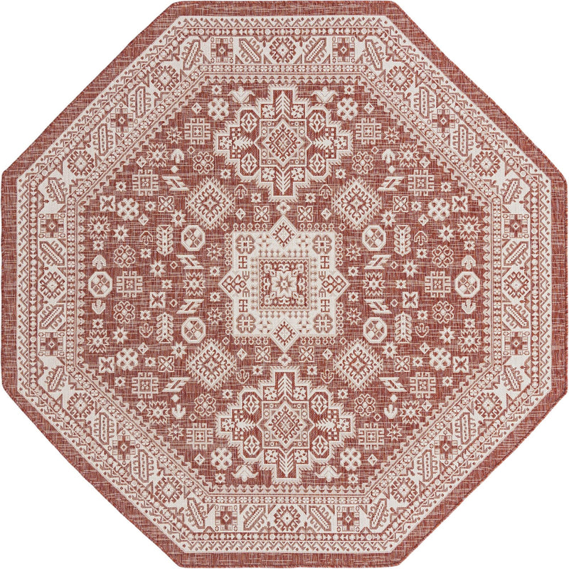 Tribal Terrace Treasures Collection Area Rug -  Incan Isle (Rust Red) Octagon Rust Red Main