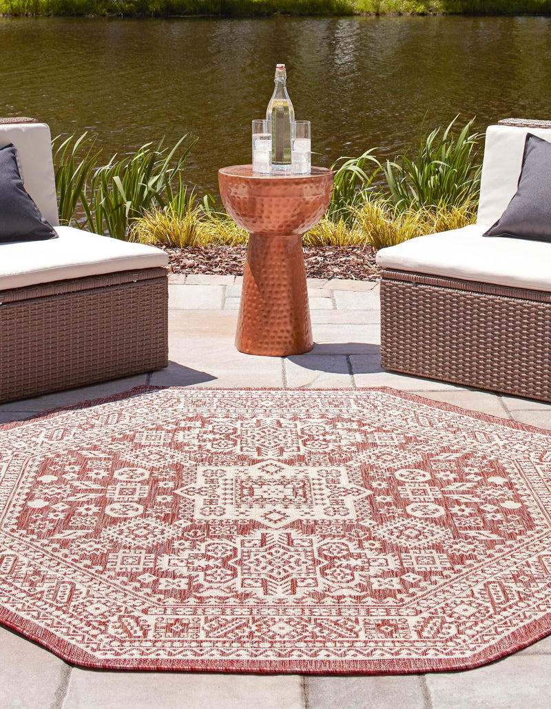 Tribal Terrace Treasures Collection Area Rug -  Incan Isle (Rust Red) Octagon Rust Red  lifestyle 2