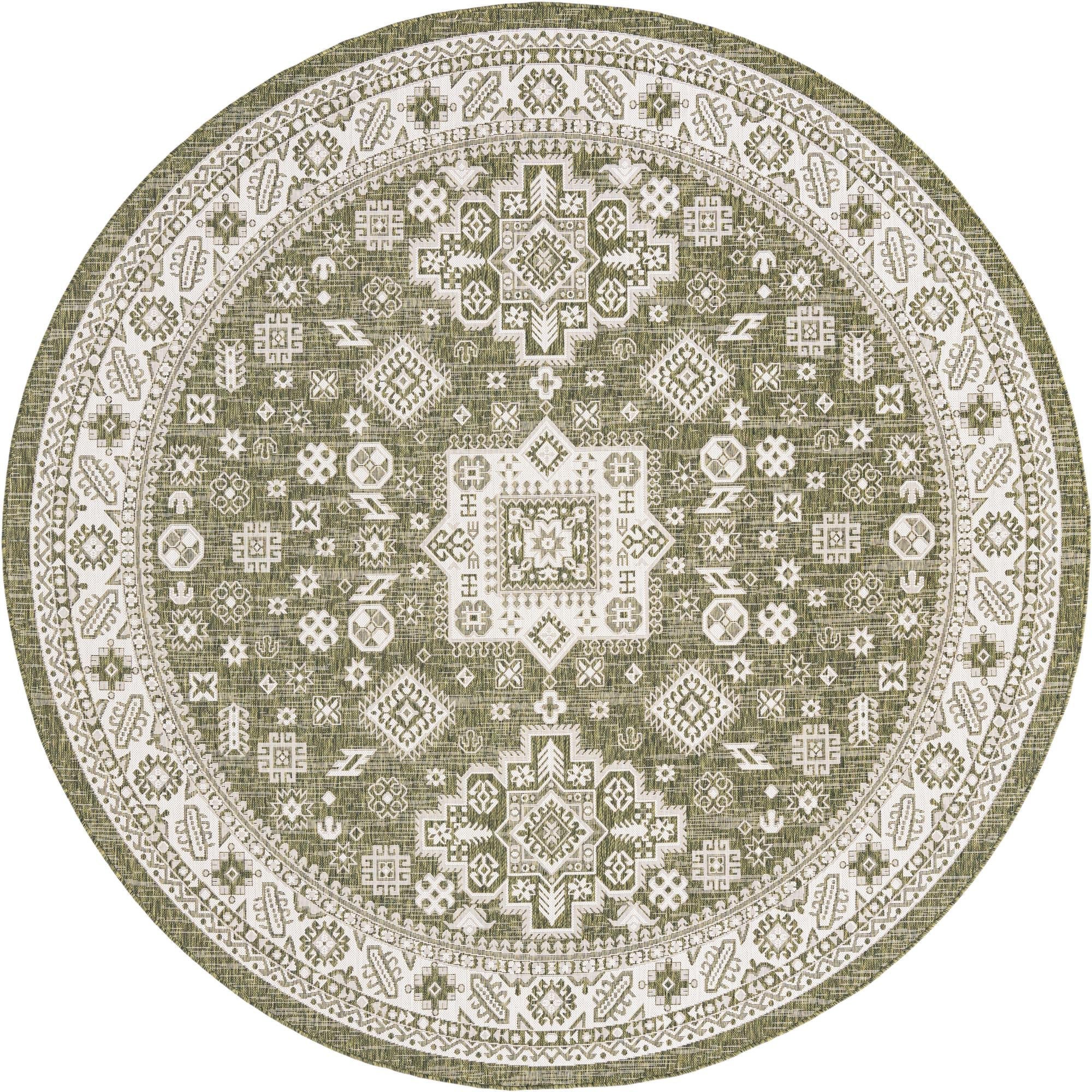 Tribal Terrace Treasures Collection Area Rug -  Incan Isle (Green)