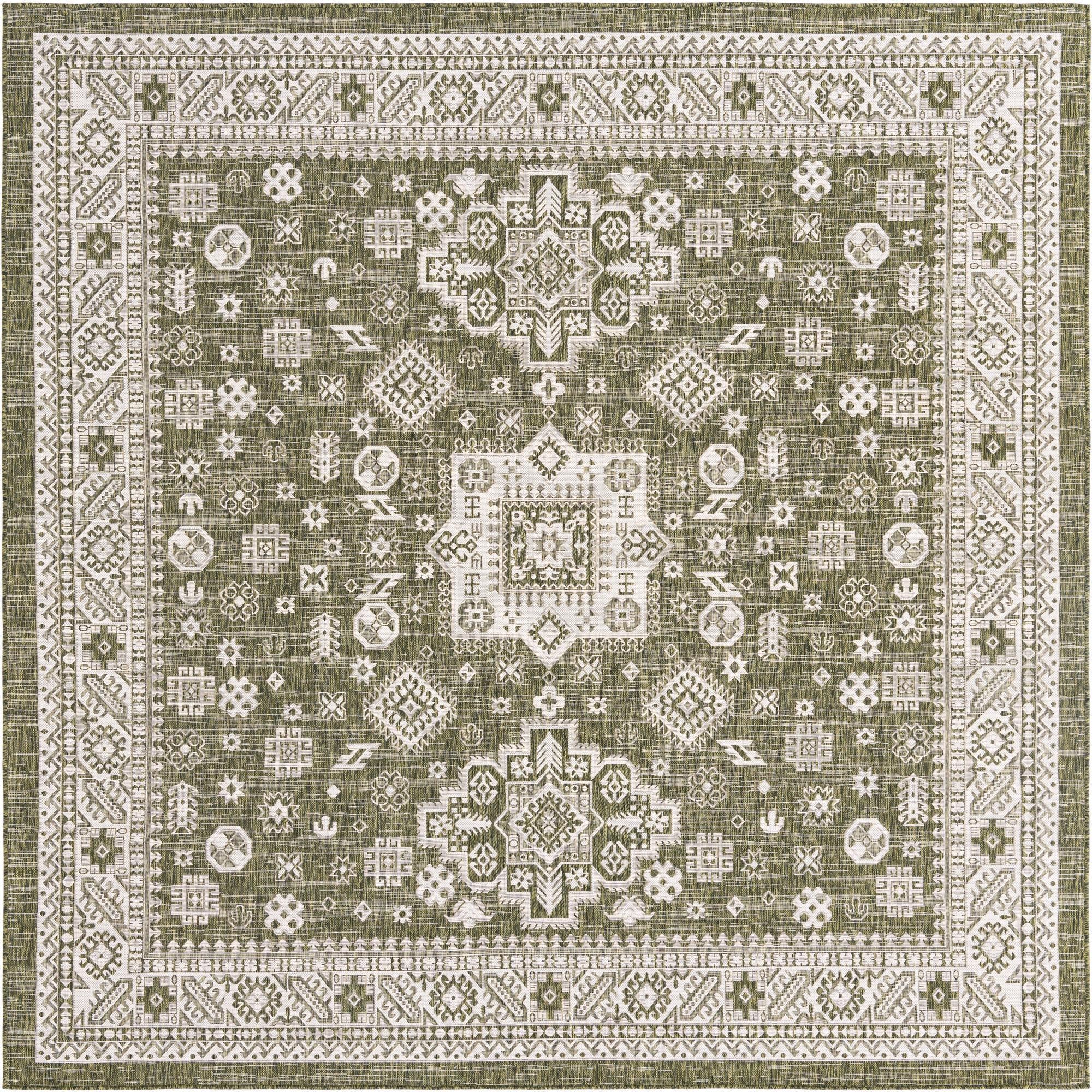 Tribal Terrace Treasures Collection Area Rug -  Incan Isle (Green)