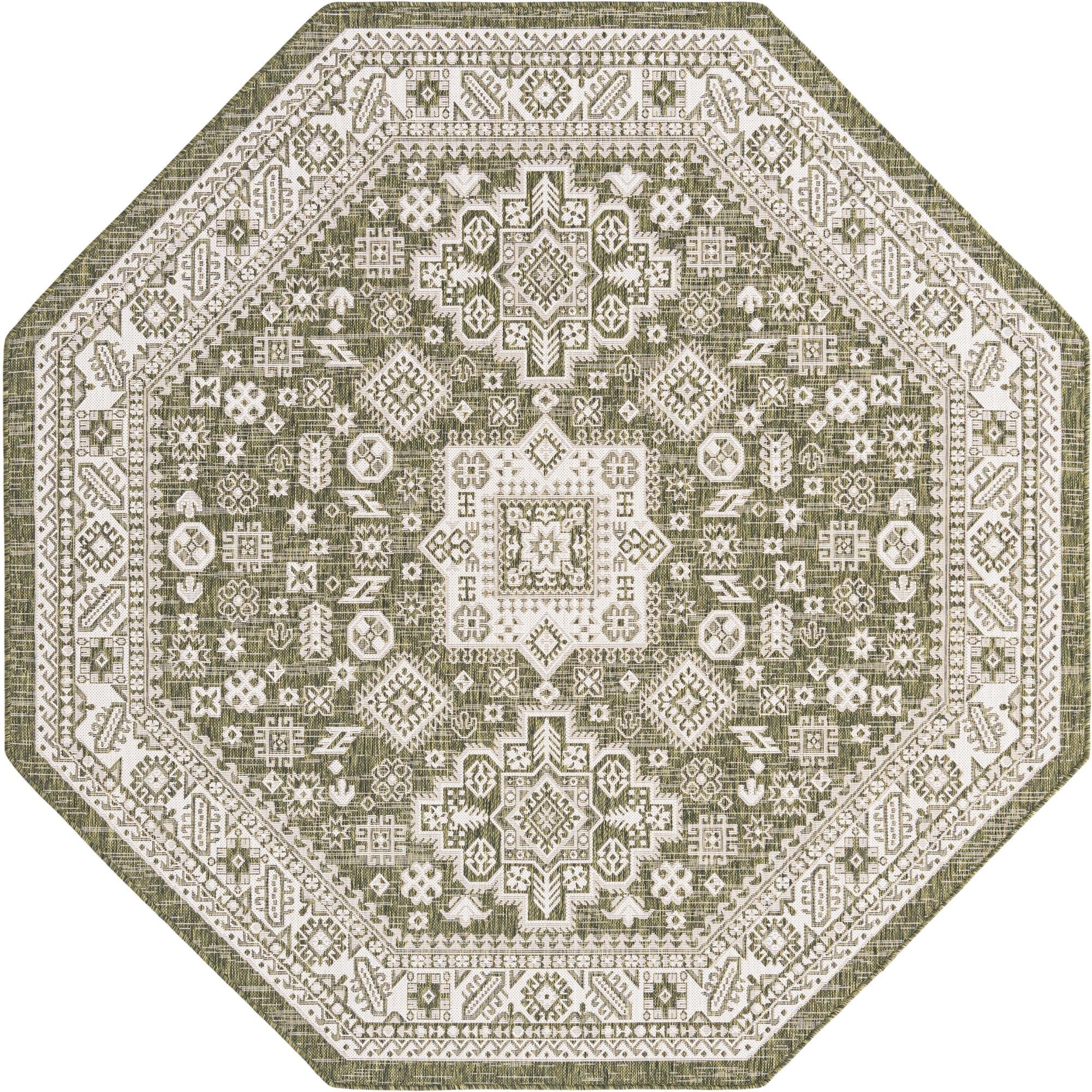 Tribal Terrace Treasures Collection Area Rug -  Incan Isle (Green)