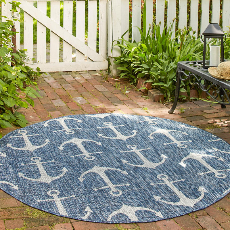 Seaside Haven Rugs Collection Area Rug - Sapphire (Blue) Round Blue  lifestyle 19