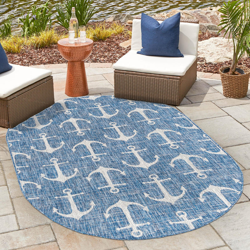 Seaside Haven Rugs Collection Area Rug - Sapphire (Blue) Oval Blue  lifestyle 13