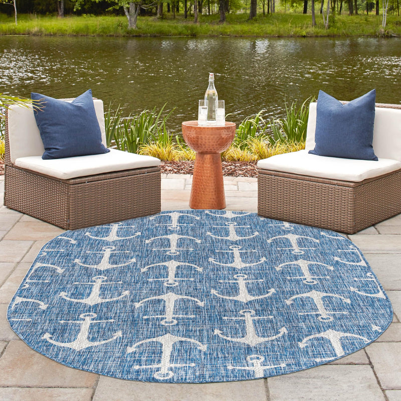 Seaside Haven Rugs Collection Area Rug - Sapphire (Blue) Oval Blue  lifestyle 14