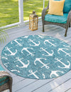 Seaside Haven Rugs Collection Area Rug - Sapphire (Teal) Round Teal  lifestyle 0