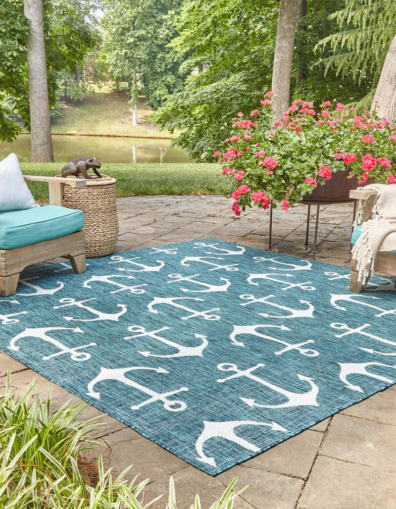 Seaside Haven Rugs Collection Area Rug - Sapphire (Teal) Square Teal  lifestyle 2