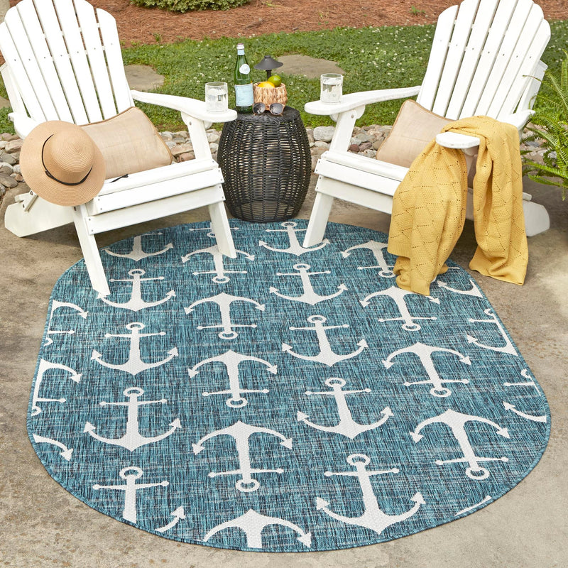 Seaside Haven Rugs Collection Area Rug - Sapphire (Teal) Oval Teal  lifestyle 13