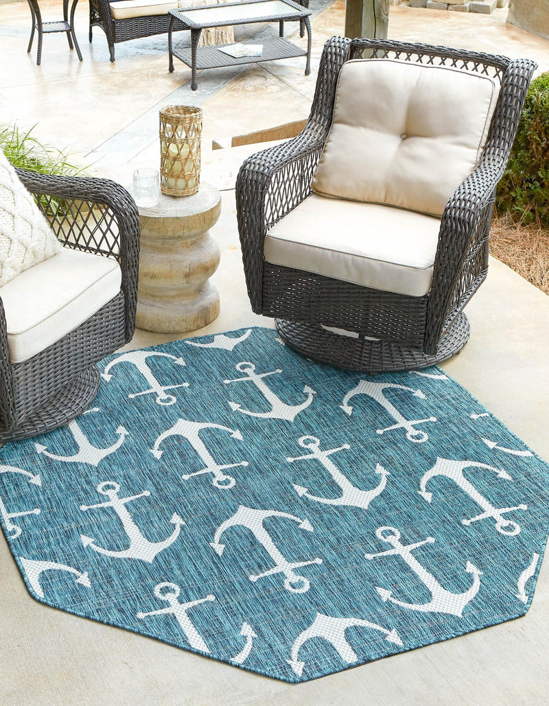 Seaside Haven Rugs Collection Area Rug - Sapphire (Teal) Octagon Teal  lifestyle 0