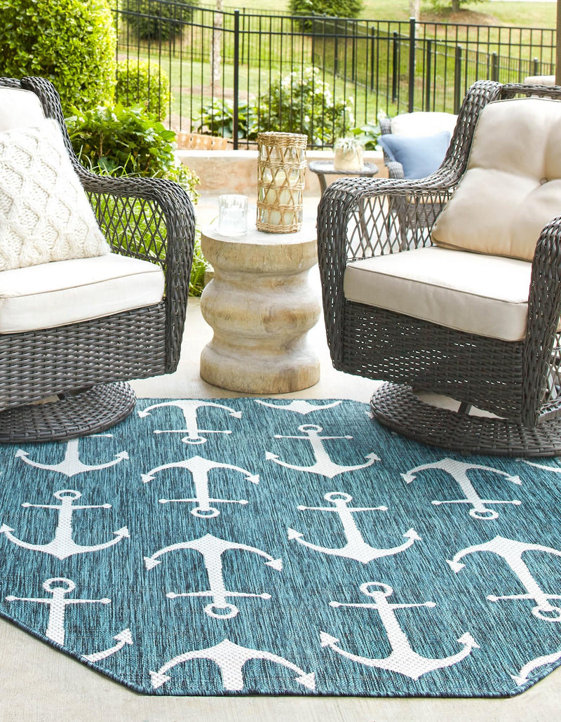 Seaside Haven Rugs Collection Area Rug - Sapphire (Teal) Octagon Teal  lifestyle 2