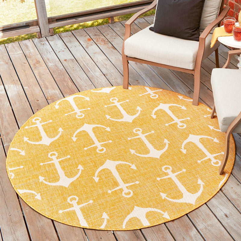 Seaside Haven Rugs Collection Area Rug - Sapphire (Yellow) Round Yellow  lifestyle 18