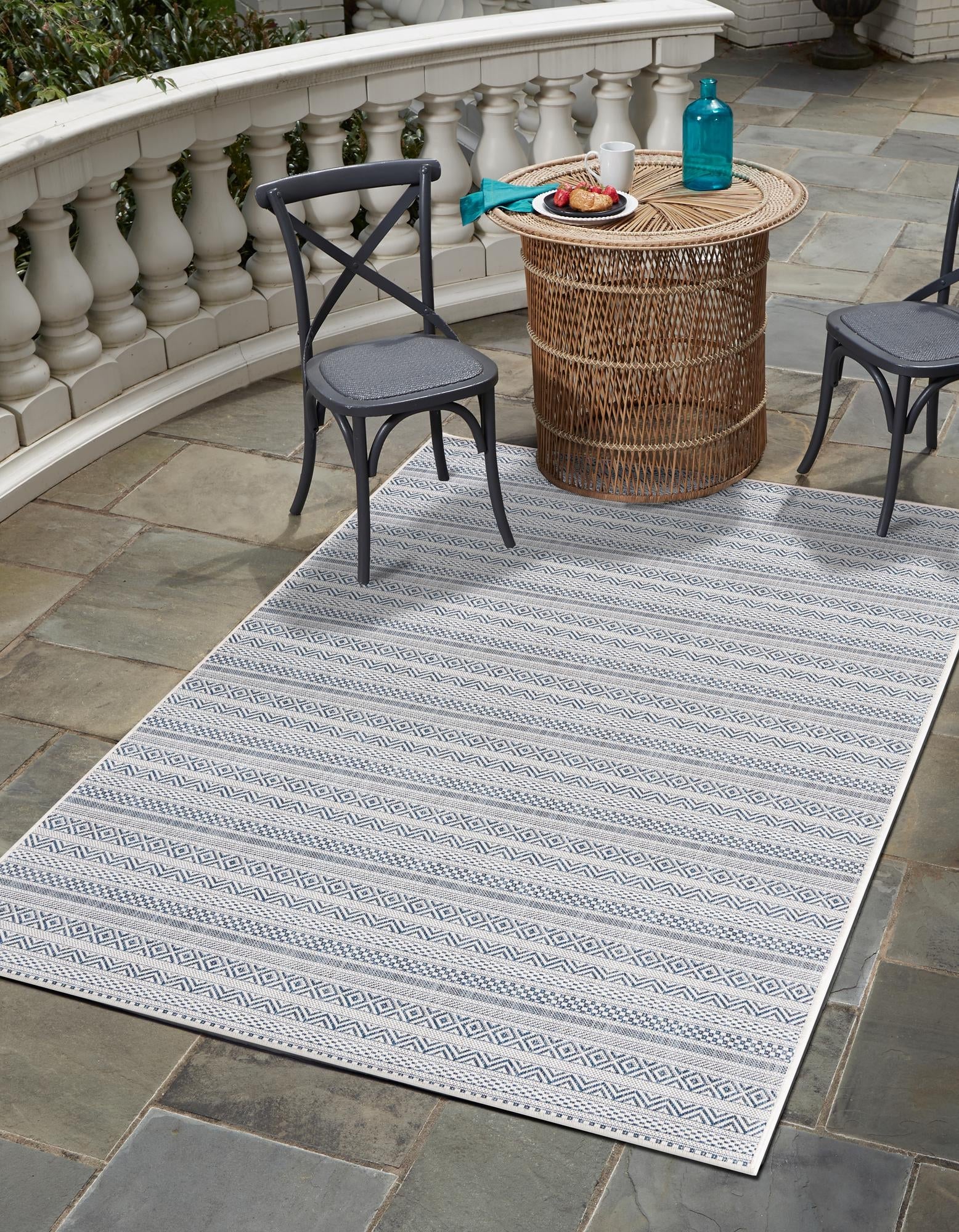 Seaside Stripes Collection Area Rug -  Boardwalk (Light Blue)