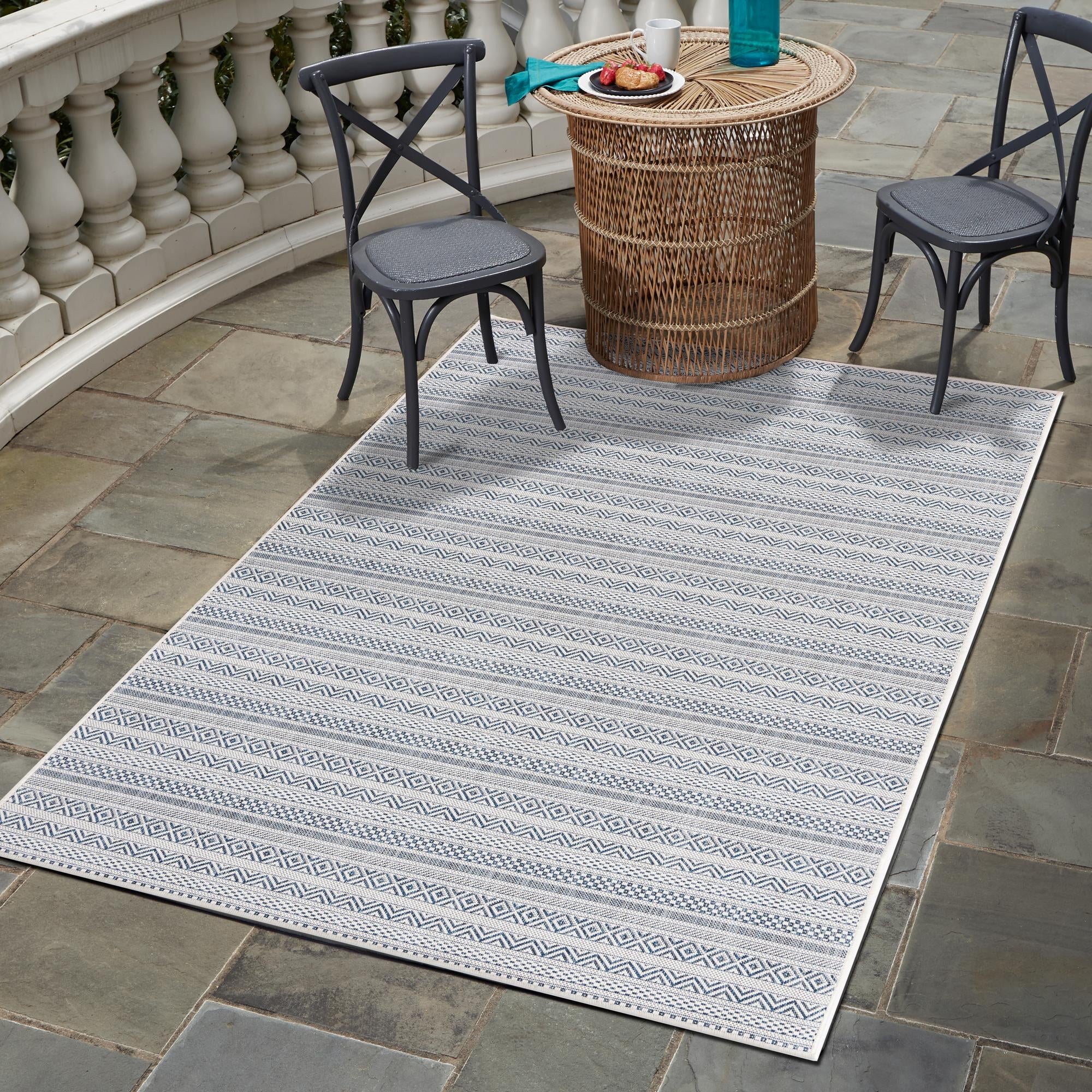 Seaside Stripes Collection Area Rug -  Boardwalk (Light Blue)