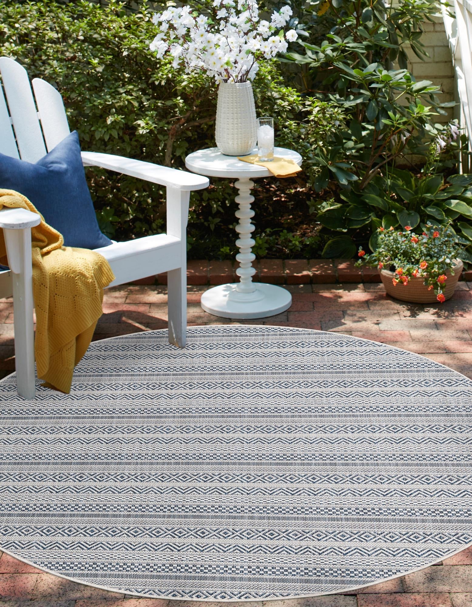 Seaside Stripes Collection Area Rug -  Boardwalk (Light Blue)