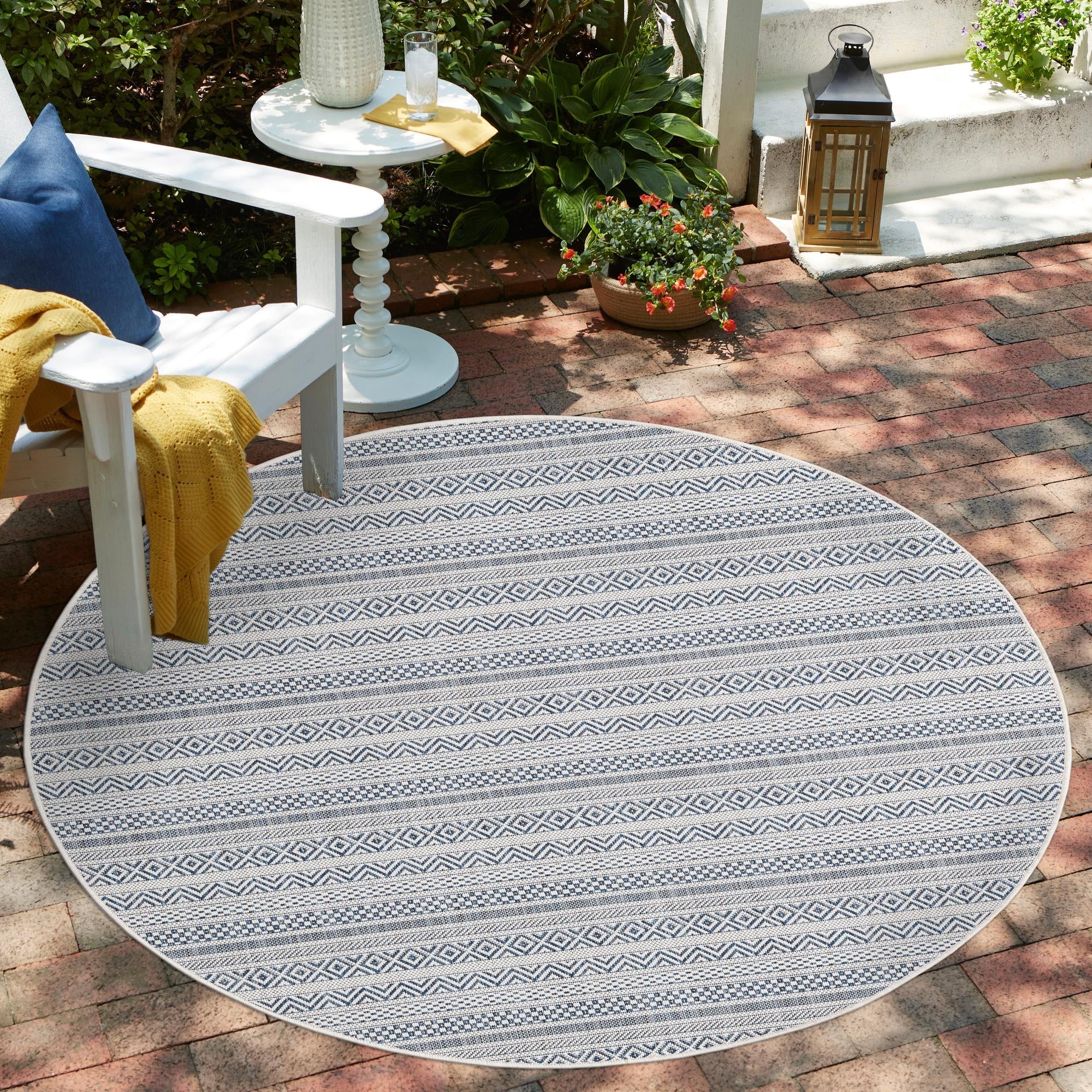 Seaside Stripes Collection Area Rug -  Boardwalk (Light Blue)