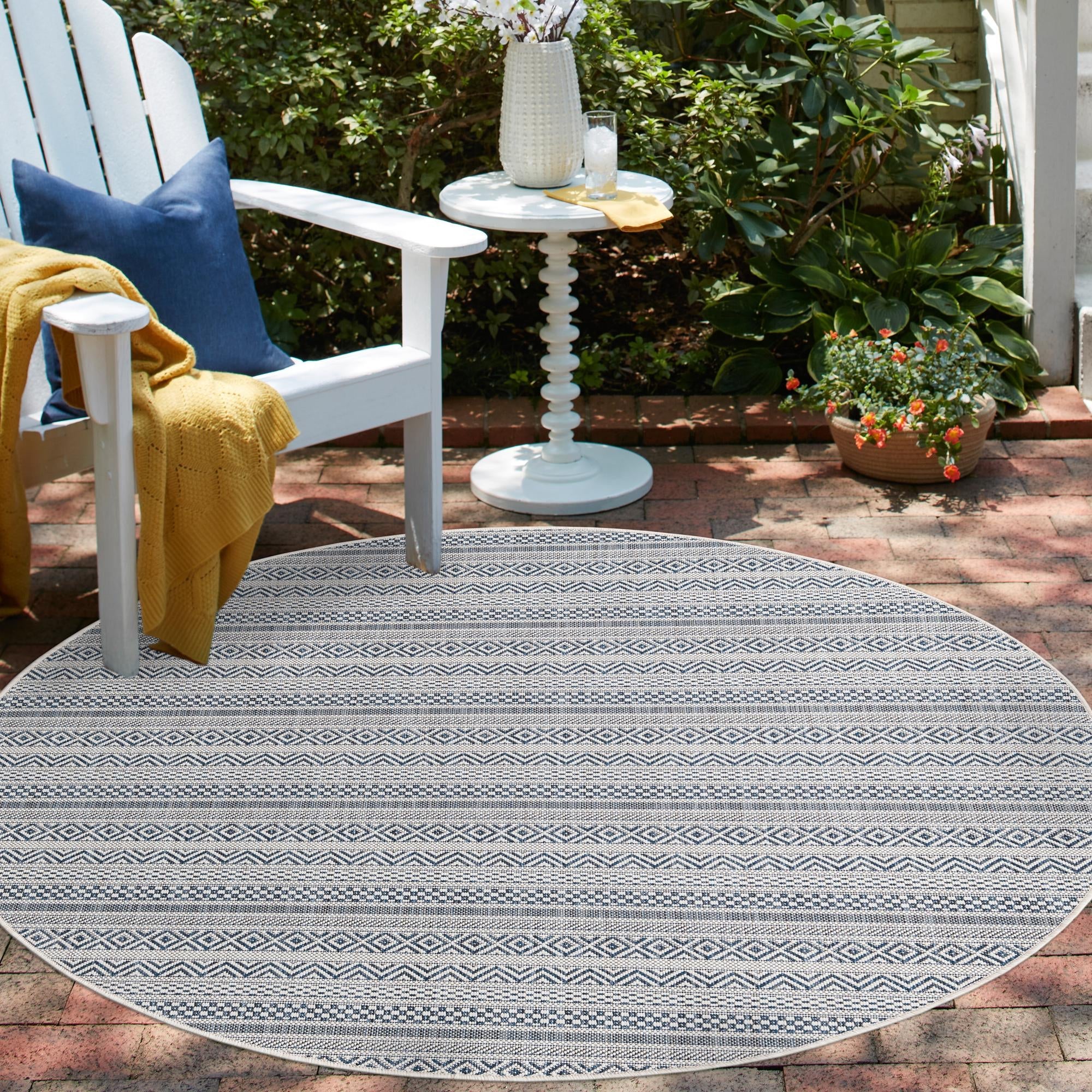 Seaside Stripes Collection Area Rug -  Boardwalk (Light Blue)