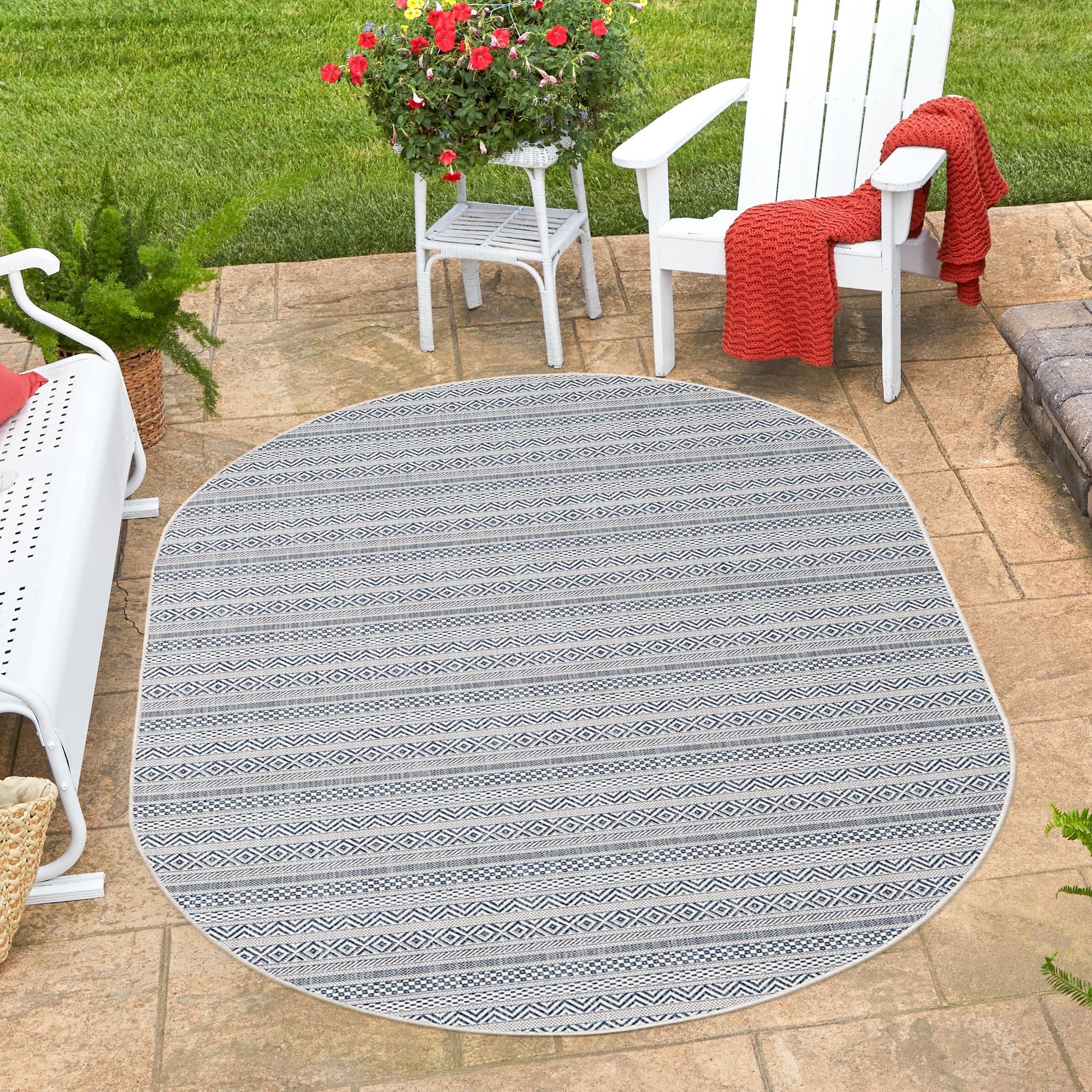 Seaside Stripes Collection Area Rug -  Boardwalk (Light Blue)