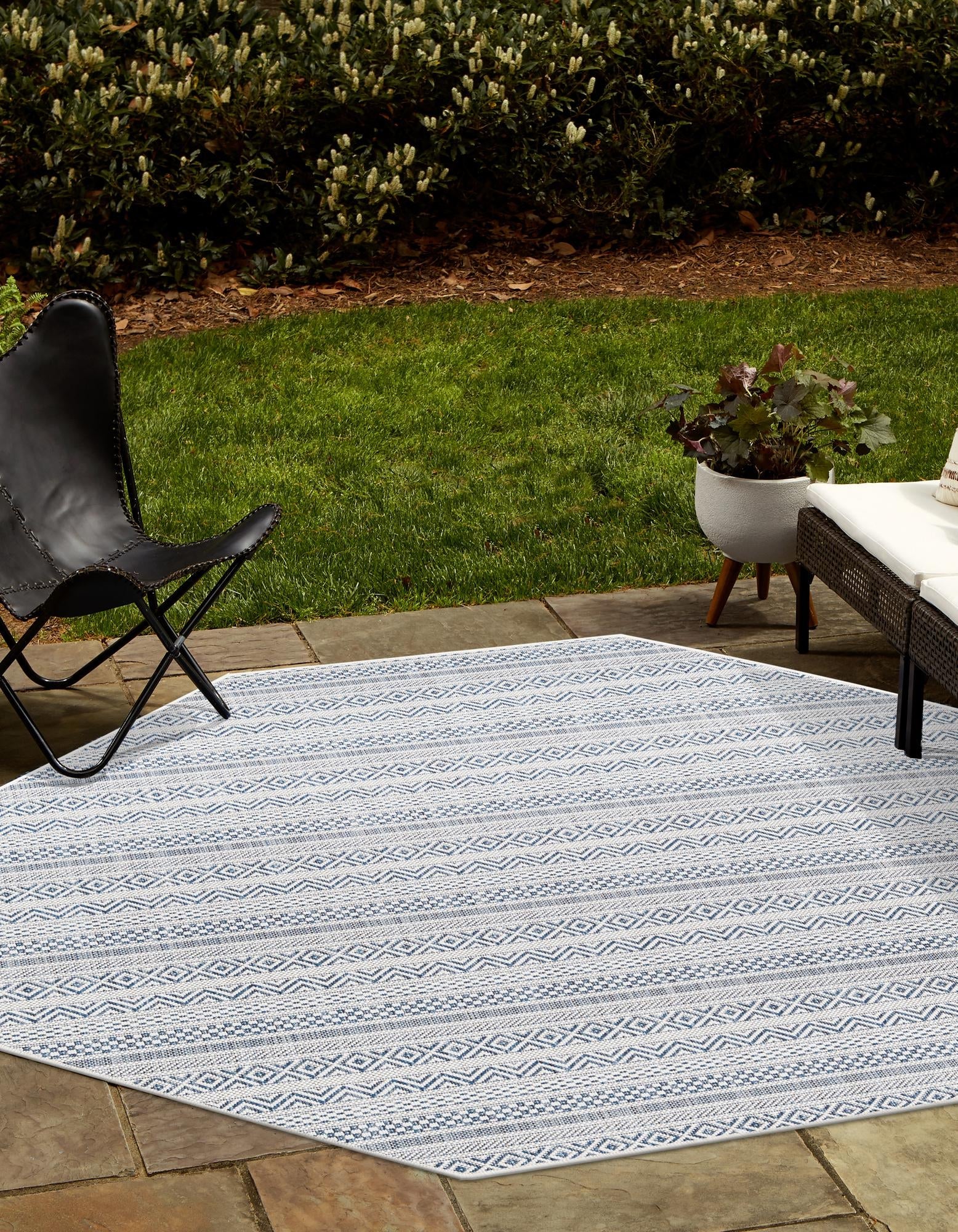 Seaside Stripes Collection Area Rug -  Boardwalk (Light Blue)