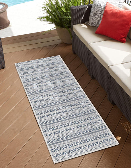 Seaside Stripes Collection Area Rug -  Boardwalk (Light Blue)